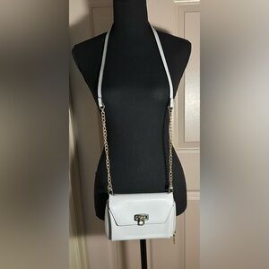 Vegan Light Grey and Gold Crossbody Bag with Chain Strap